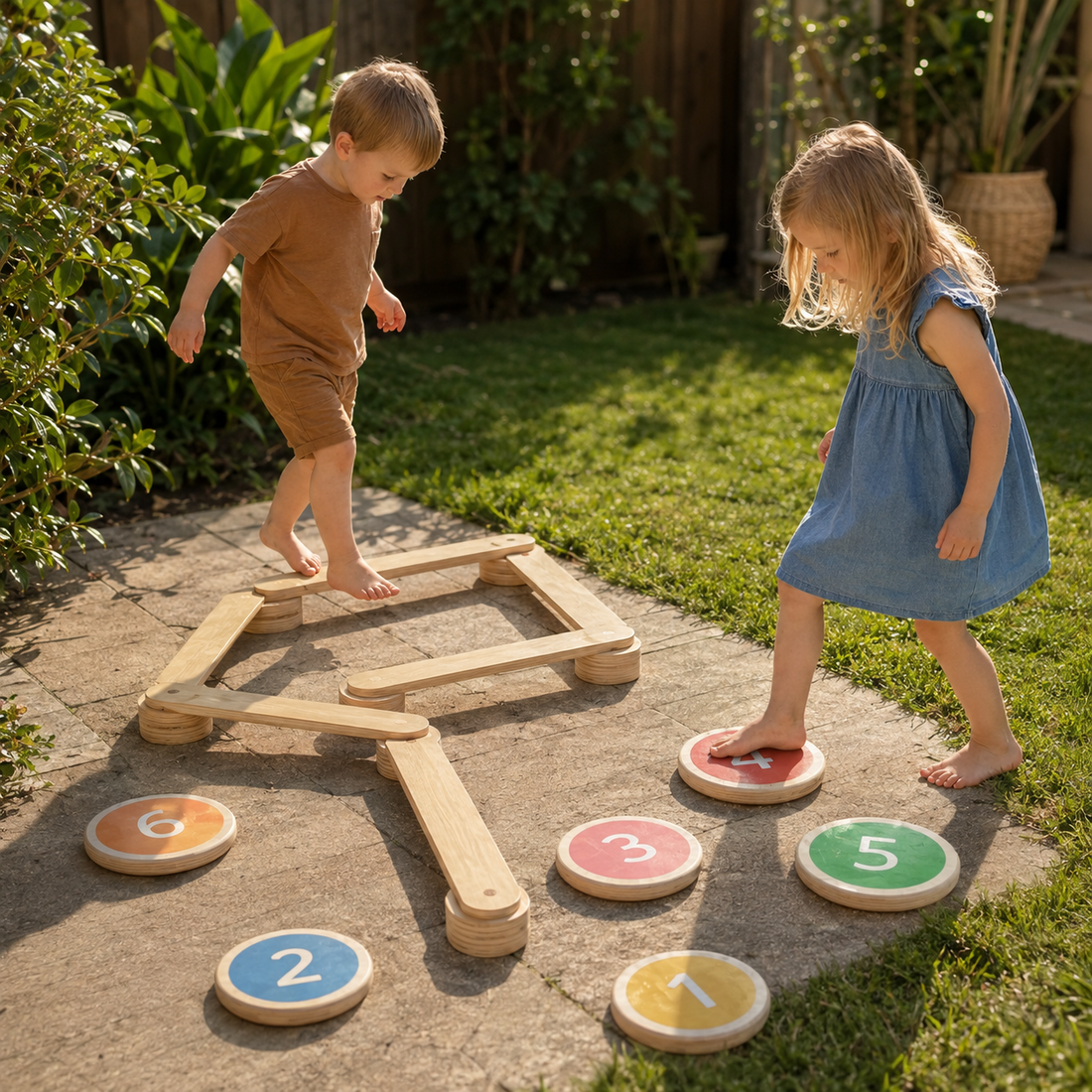 Balancierweg aus Holz mit Zahlensteinen | Balance-Set für Kinder ab 2 Jahren