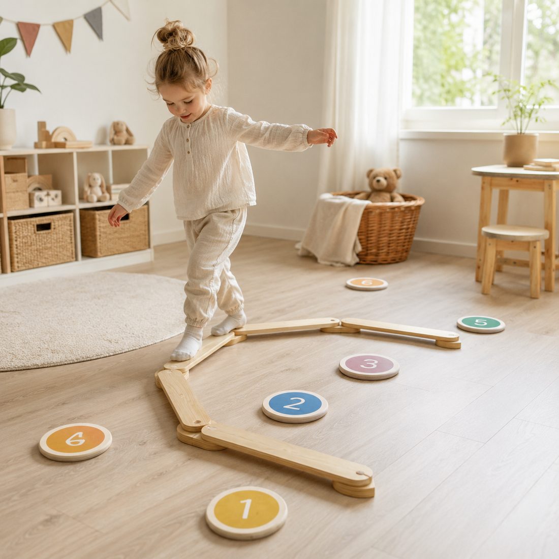 Balancierweg aus Holz mit Zahlensteinen | Balance-Set für Kinder ab 2 Jahren