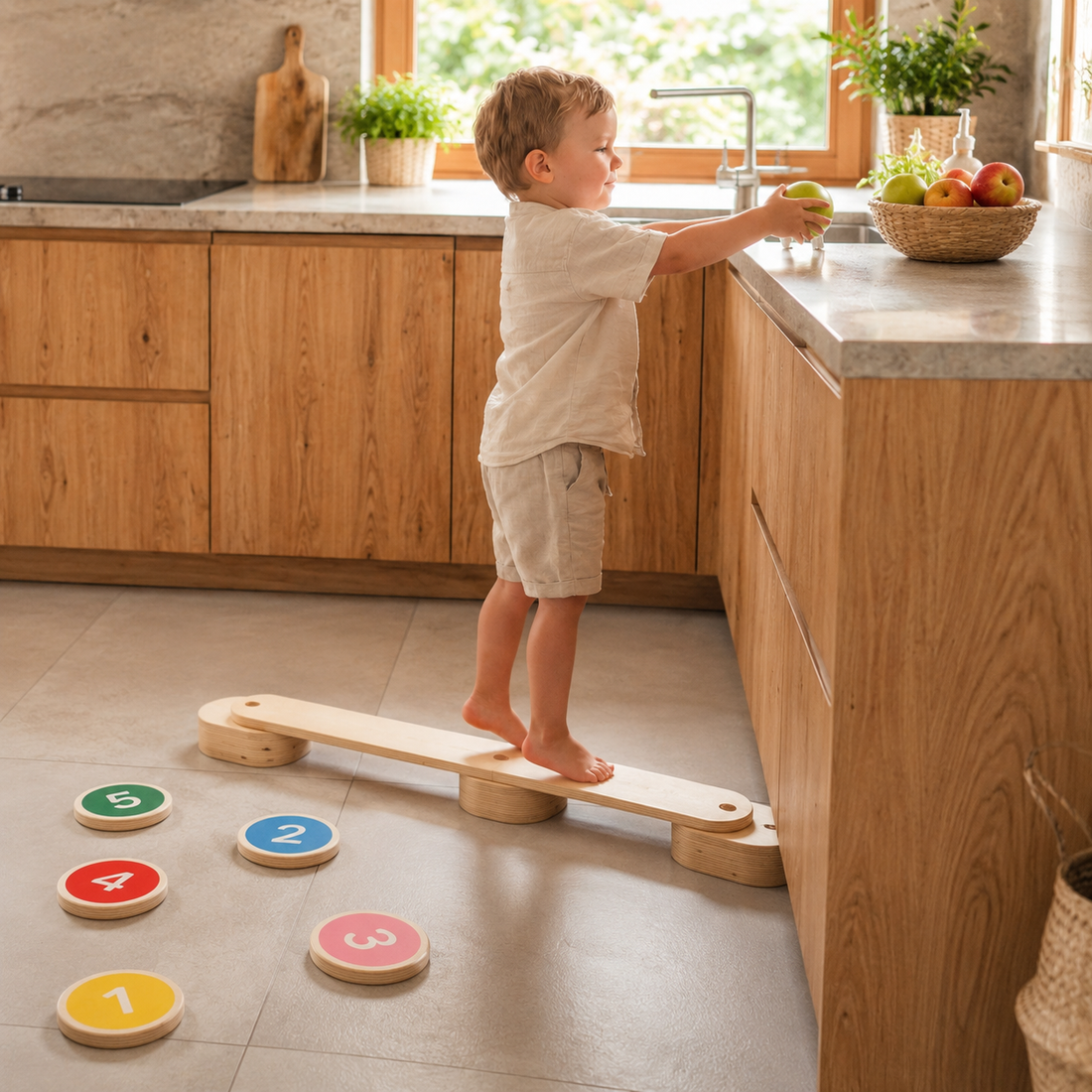 Balancierweg aus Holz mit Zahlensteinen | Balance-Set für Kinder ab 2 Jahren