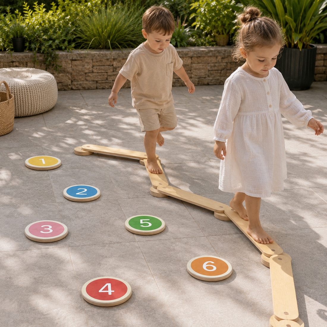 Balancierweg aus Holz mit Zahlensteinen | Balance-Set für Kinder ab 2 Jahren