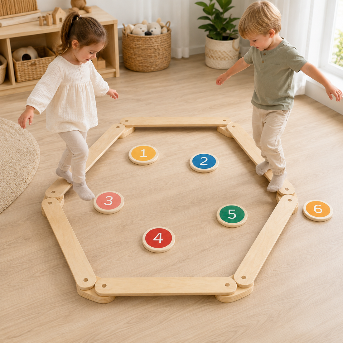Balancierweg aus Holz mit Zahlensteinen | Balance-Set für Kinder ab 2 Jahren