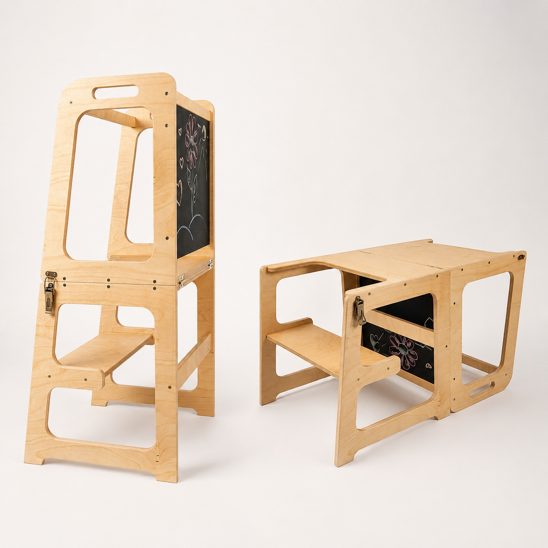 KIDDOJOY 3-in-1 Lernturm aus Birkenholz | Lernturm, Tisch & Maltafel für Kinder von 1 bis 5 Jahren