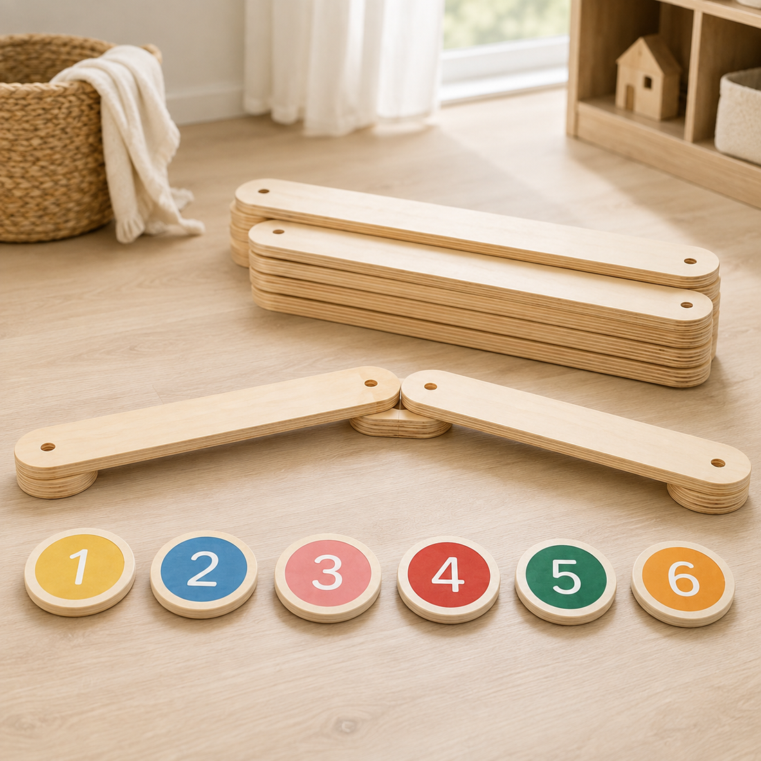 Balancierweg aus Holz mit Zahlensteinen | Balance-Set für Kinder ab 2 Jahren